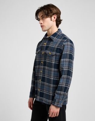 Relaxed Textured 2 Pocket Shirt in Mood Indigo Grey Plaid