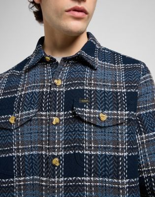 Relaxed Textured 2 Pocket Shirt in Mood Indigo Grey Plaid