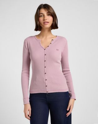 Slim Washed Waffle Henley in Plumberry