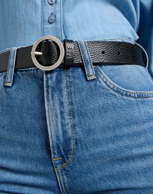 Lee Round Buckle Leather Belt Black, Lee