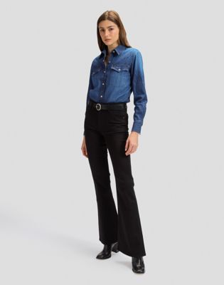 Round Buckle Leather Belt in Black