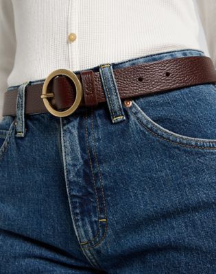 Lee Round Buckle Leather Belt Dark Brown, Lee
