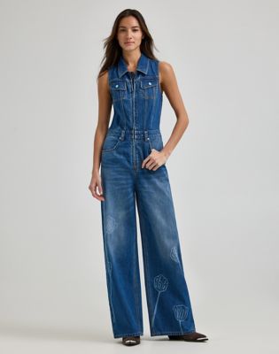 Women's Lee® x Ruohan Wang Wide Leg Denim Coverall in Mid Dark Shade alternative view 5