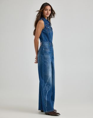 Women's Lee® x Ruohan Wang Wide Leg Denim Coverall in Mid Dark Shade alternative view 7