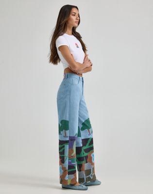Women's Lee® x Ruohan Wang Rose Garden Print Wide Leg Jean in Light Shade alternative view 3