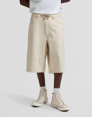 Loose Drawstring Jort in Natural Greige