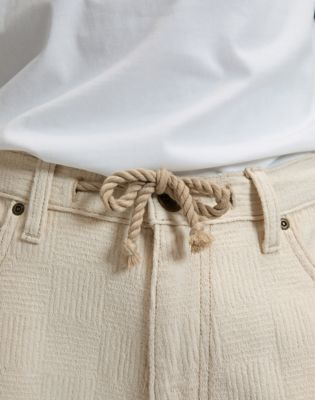 Loose Drawstring Jort in Natural Greige