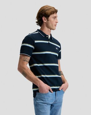 Regular Pique Polo in Lime Ice Navy Stripe