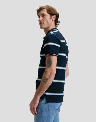 Regular Pique Polo in Lime Ice Navy Stripe