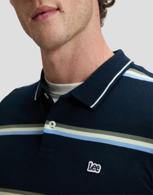 Regular Pique Polo in Lime Ice Navy Stripe