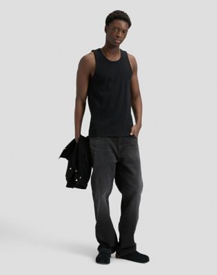 Slim Ribbed Tank in Black