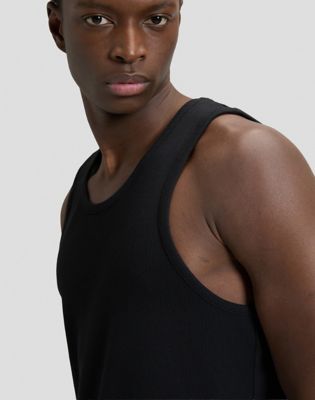 Slim Ribbed Tank in Black