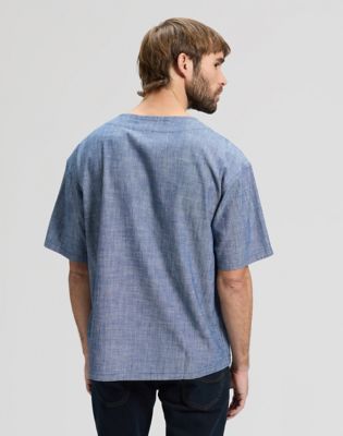 Lee Relaxed Baseball Tee With Pocket Light Wash Chambray, Lee