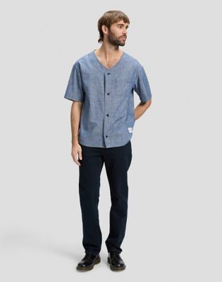 Relaxed Baseball Tee With Pocket in Light Wash Chambray