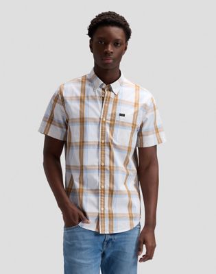 Regular Short Sleeve Button Down Shirt in Safari Halogen Plaid