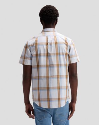 Regular Short Sleeve Button Down Shirt in Safari Halogen Plaid