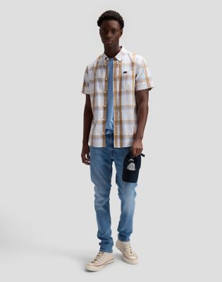 Regular Short Sleeve Button Down Shirt in Safari Halogen Plaid
