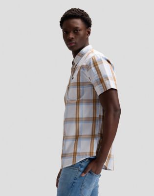 Regular Short Sleeve Button Down Shirt in Safari Halogen Plaid