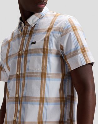 Regular Short Sleeve Button Down Shirt in Safari Halogen Plaid