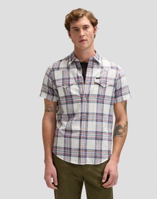 Regular Short Sleeve Western Shirt in Academy Blue Plaid