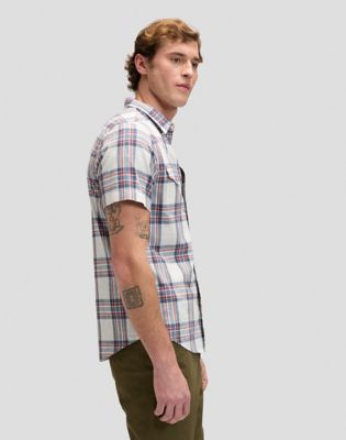 Regular Short Sleeve Western Shirt in Academy Blue Plaid
