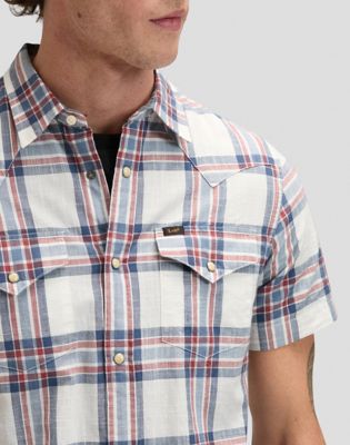 Regular Short Sleeve Western Shirt in Academy Blue Plaid