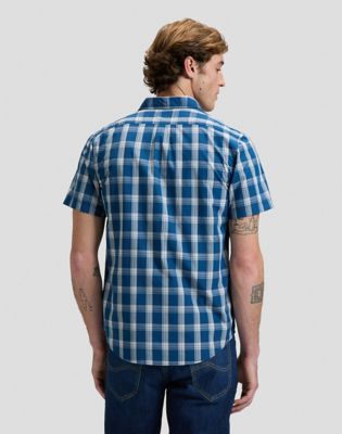 Lee Regular Short Sleeve Button Down Shirt Deep Sea Plaid, Lee
