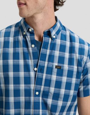 Regular Short Sleeve Button Down Shirt in Deep Sea Plaid