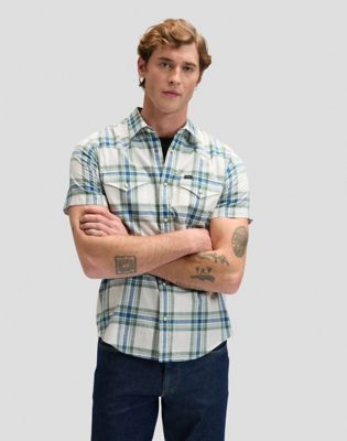 Regular Short Sleeve Western Shirt in Desert Sage Plaid