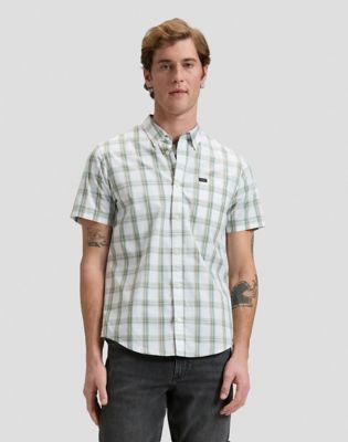 Regular Short Sleeve Button Down Shirt in Desert Sage Safari Plaid