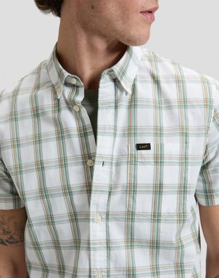 Regular Short Sleeve Button Down Shirt in Desert Sage Safari Plaid