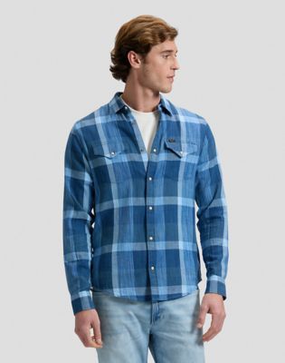 Regular Clean Western Shirt in Indigo Plaid