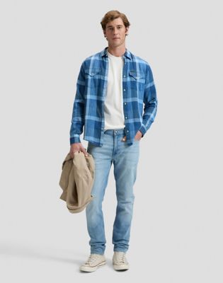Regular Clean Western Shirt in Indigo Plaid