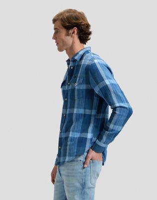 Regular Clean Western Shirt in Indigo Plaid