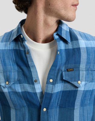 Regular Clean Western Shirt in Indigo Plaid