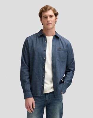 Regular Leesure Shirt in Indigo Railroad Texture
