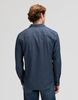 Regular Leesure Shirt Indigo Railroad Texture, Lee