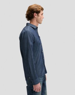 Regular Leesure Shirt in Indigo Railroad Texture