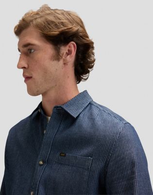Regular Leesure Shirt in Indigo Railroad Texture
