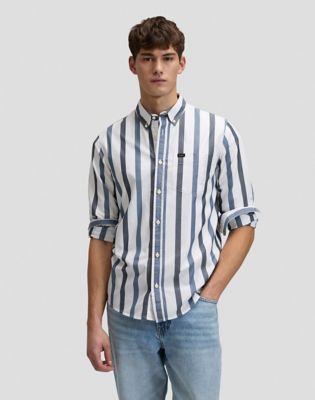 Regular Lightweight Button Down Shirt in Tonal Rivet Navy Stripe