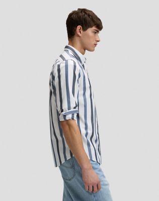 Regular Lightweight Button Down Shirt in Tonal Rivet Navy Stripe