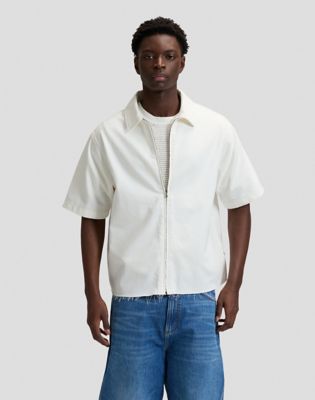 Loose Zip Denim Shirt in White