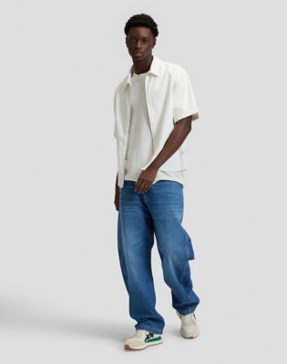 Loose Zip Denim Shirt in White