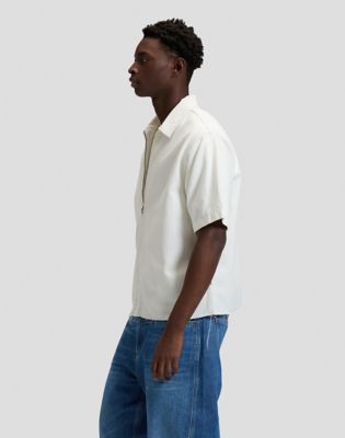 Loose Zip Denim Shirt in White