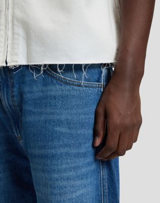 Loose Zip Denim Shirt in White