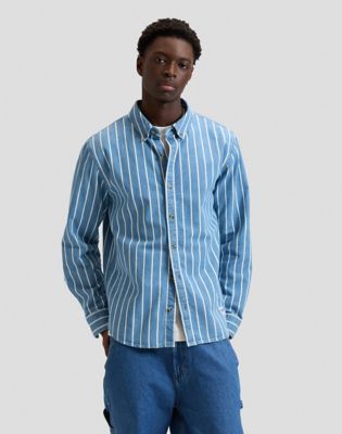 Workwear Relaxed No Pocket Button Down Shirt in Denim Stripe