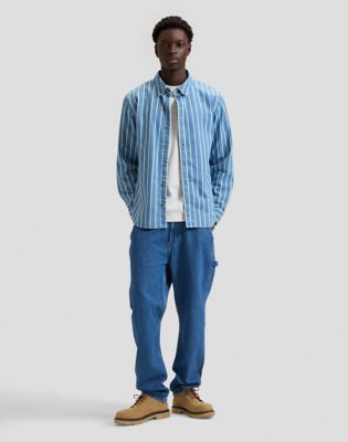 Workwear Relaxed No Pocket Button Down Shirt in Denim Stripe