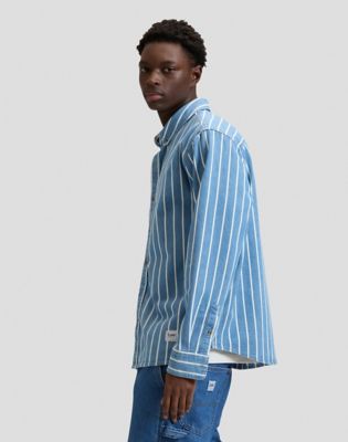 Workwear Relaxed No Pocket Button Down Shirt in Denim Stripe