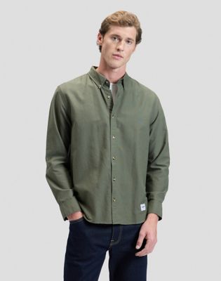 Workwear Relaxed No Pocket Button Down Shirt in Oak Moss