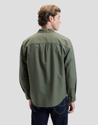 Workwear Relaxed No Pocket Button Down Shirt in Oak Moss